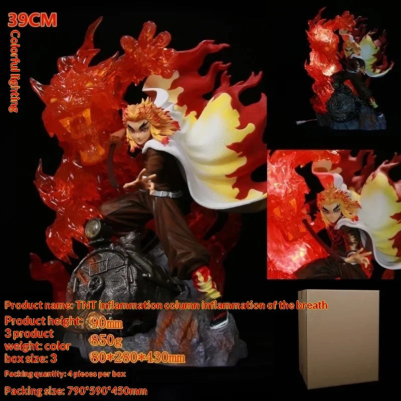 39cm Demon Slayer Rengoku Kyoujurou Action Figure Flame Breathing Light-Up Statue PVC Anime Character Collection Model Fan Gift