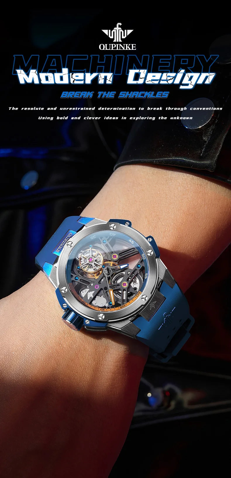 OUPINKE 8003 Tourbillon Watch Luxury Brand Automatic Mechanical Watch Original Waterproof Silicone Men's Watch Reloj Hombres