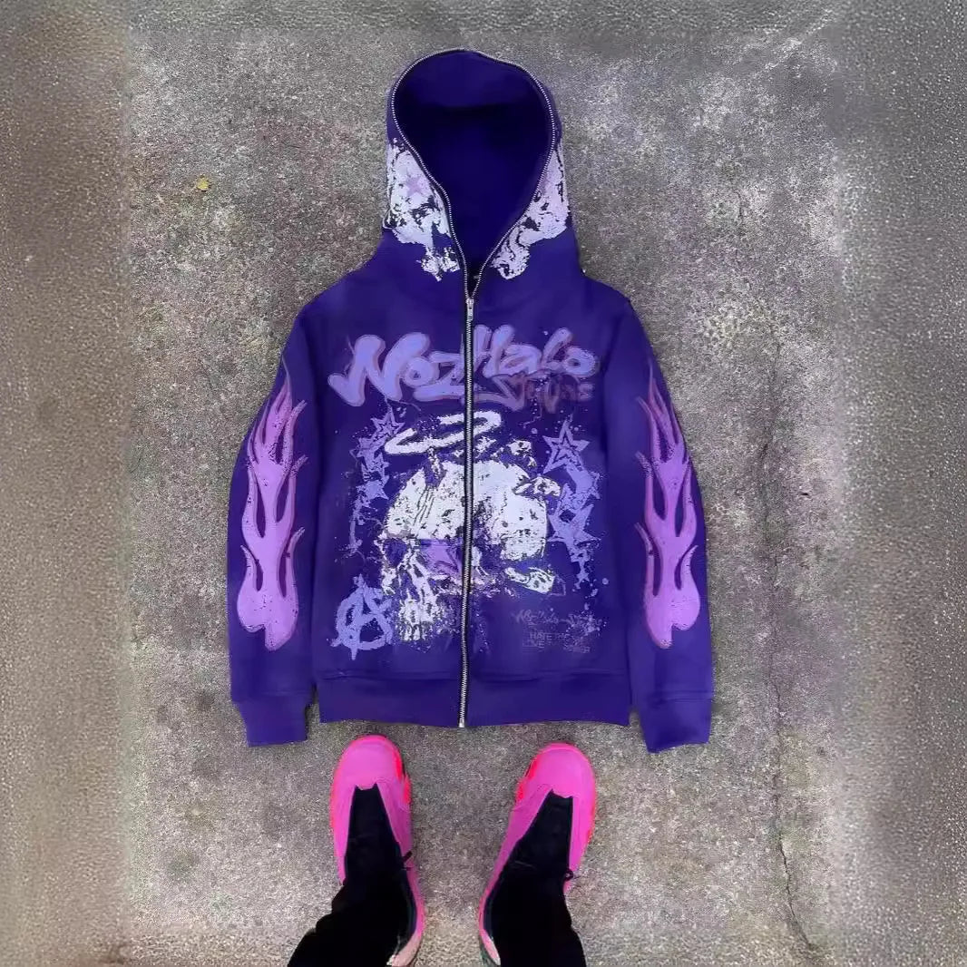 6XL Y2K Cartoon Graphic Hoodies For Man, Hiphop Anime Zipper Mans Hoodie, Woman Oversized Crop Tops