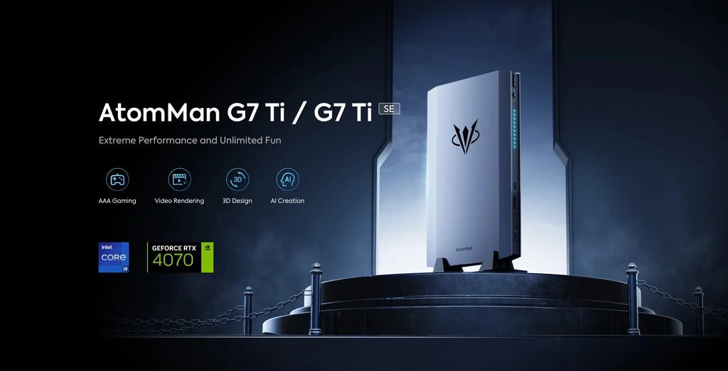 AtomMan Mini PC Gaming Desktop Workstation G7 Ti I9 14900HX I7 14650HX NVI-DIA RTX 4070 8G GDDR6 2xDDR5 Powerful Computer WiFi7