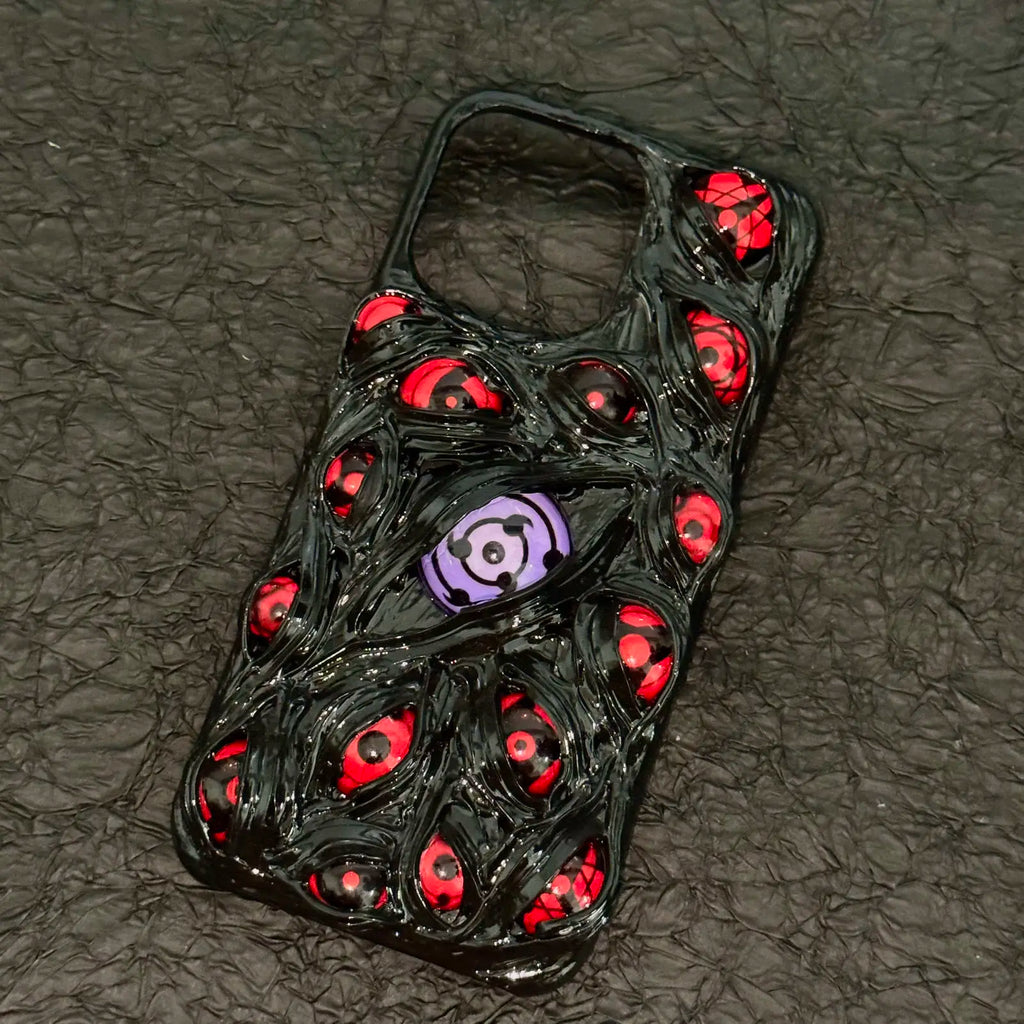 Naruto peripheral Sasuke Sharingan Itachiiiphone16proamx mobile phone case animation handmade luminous Sasuke mobile phone case