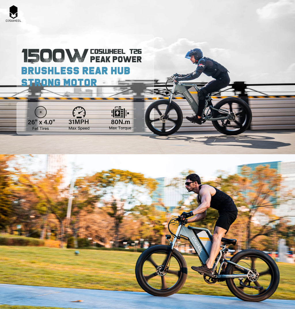 COSWHEEL T26 Electric Bicycle 1500W Ebike Powerful motor 48V25AH lithium battery adult Electric Bike 26*4 Inch Fat Tire E-bike