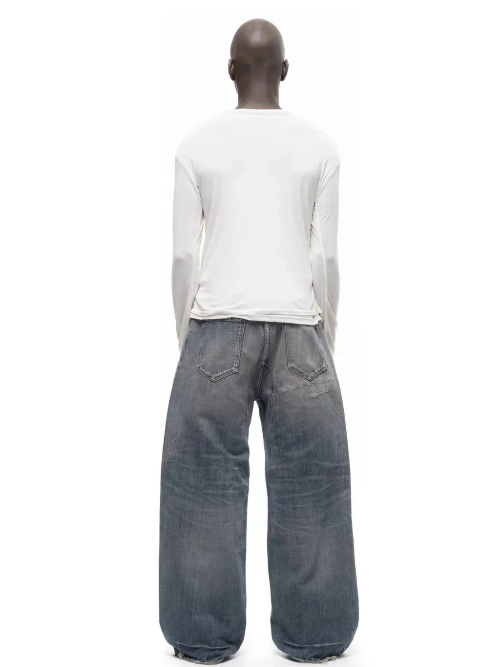 No faith studios washed pussy whiskers made old handmade ripped loose wide legs light blue jeans