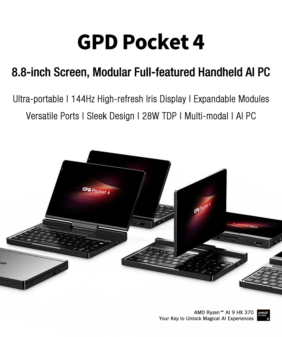 2025 NEW Original GPD Pocket 4 Laptop AMD AI 9 HX 370 32GB DDR5 2TB NVMe 8.8-inch Mini Portable Gaming Notebook Office Study PC