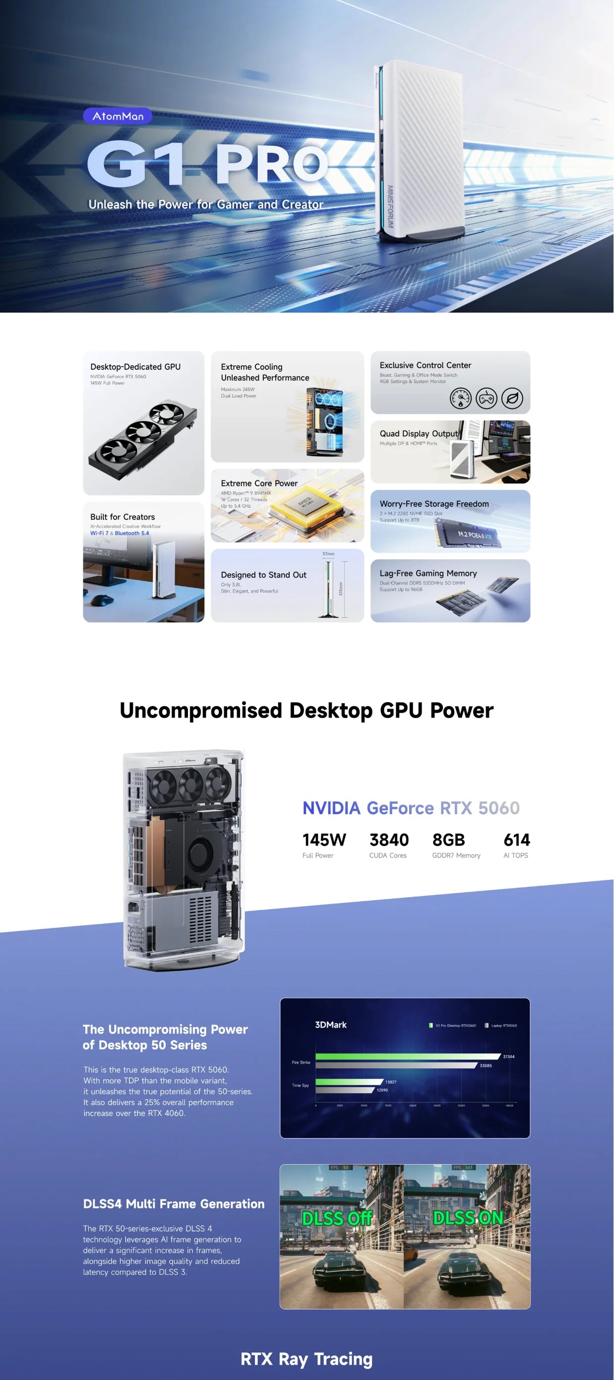 MINISFORUM G1 Pro Mini Desktop, Ryzen R9-8945HX, RTX5060 GPU, AI Gaming PC, OpenClaw Ready