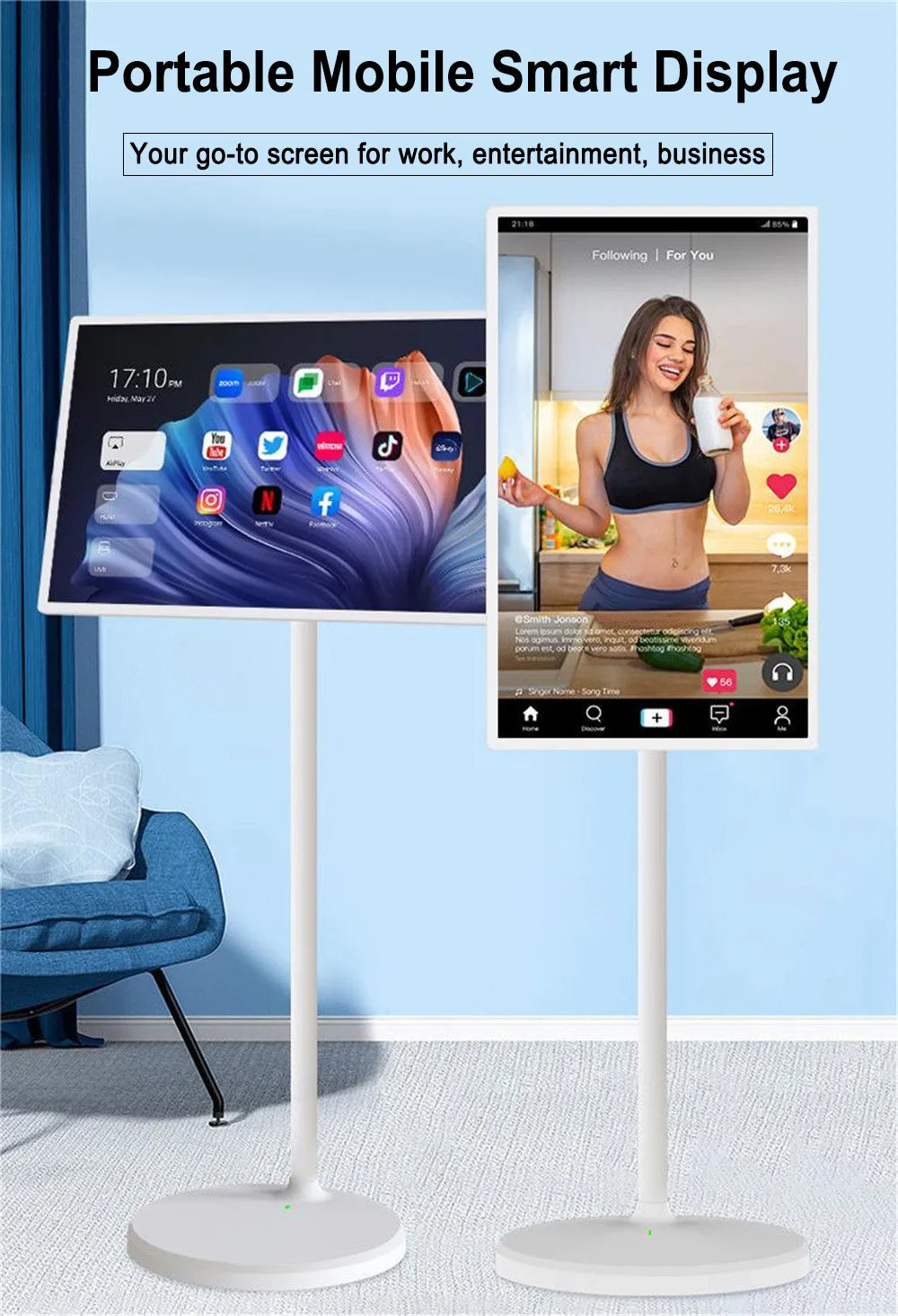 21.5 Inch Family Gathering Portable Smart Tv Wireless Projection LCD Portable Touch Screen Tv Stan by