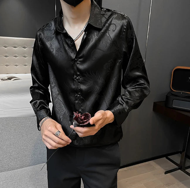 Shirts For Men Business Black Man Shirt Funny Plain Anime Graphic High Quality Luxury Summer Fashion 2025 Trend Slim Fit Silk