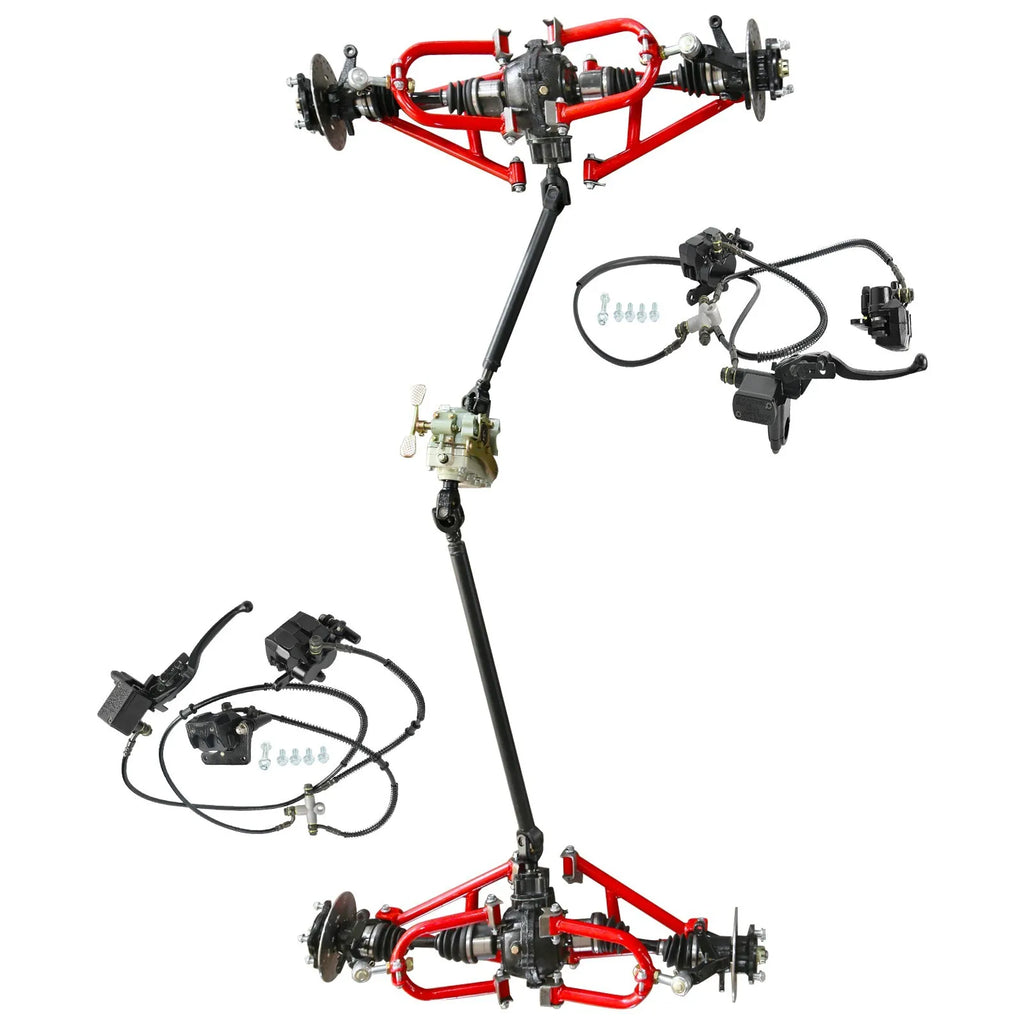 Go Kart Front Rear Drive Shaft CV Axle Kit+Reverse Gear Box+Swing Arm+Steering Wheel Spindle for DIY Quad Buggy Off-Road ATV