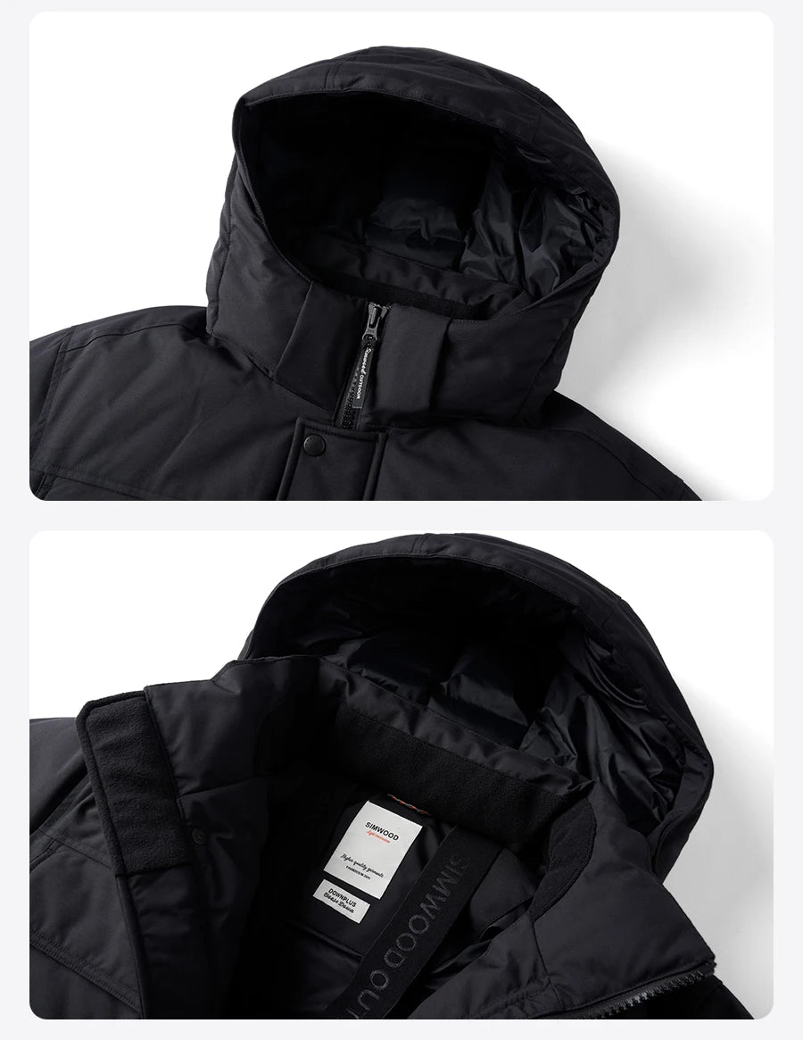 SIMWOOD 2026 Spring Winter New 90% White Goose Down Coats Men Warm Hooded Outdoor Water-repellent Quality Jackets