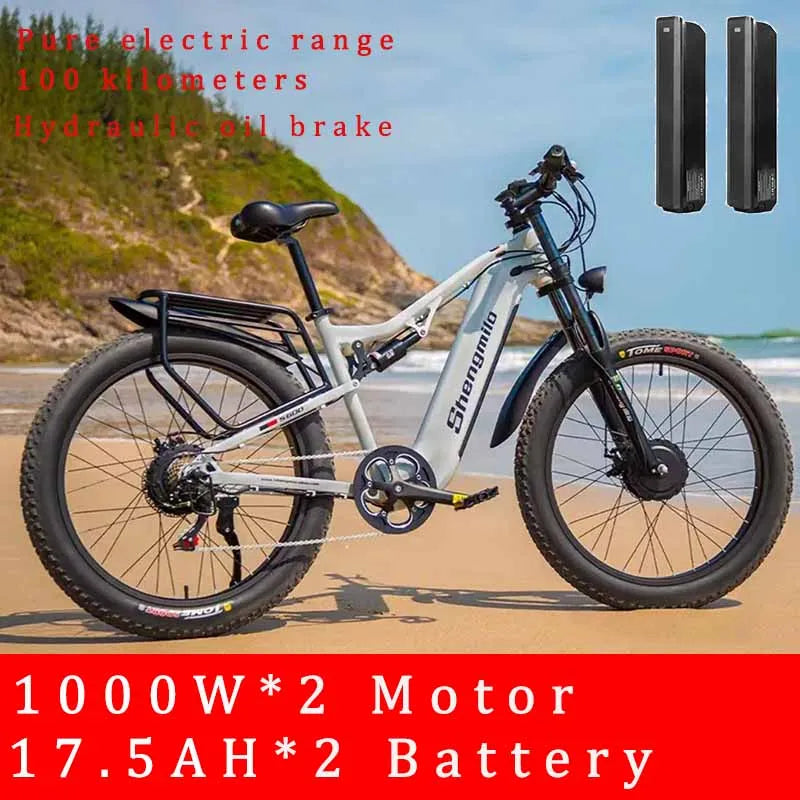 Shengmilo S600 Electric Bicycle 2000W dual motor 48V 35AH Dual batteries electric bike 50km/h 26 Inch tire off road Beach E-bike