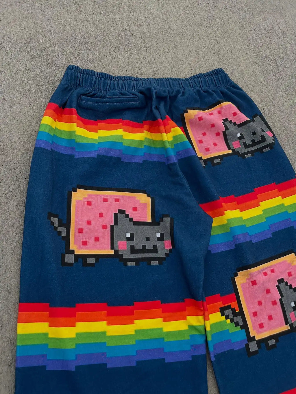 Rainbow Nyan Cat Pattern Y2K Loose and Versatile Wide Leg Pants American Street Dance Harajuku Style Elastic Men Jogging Pants