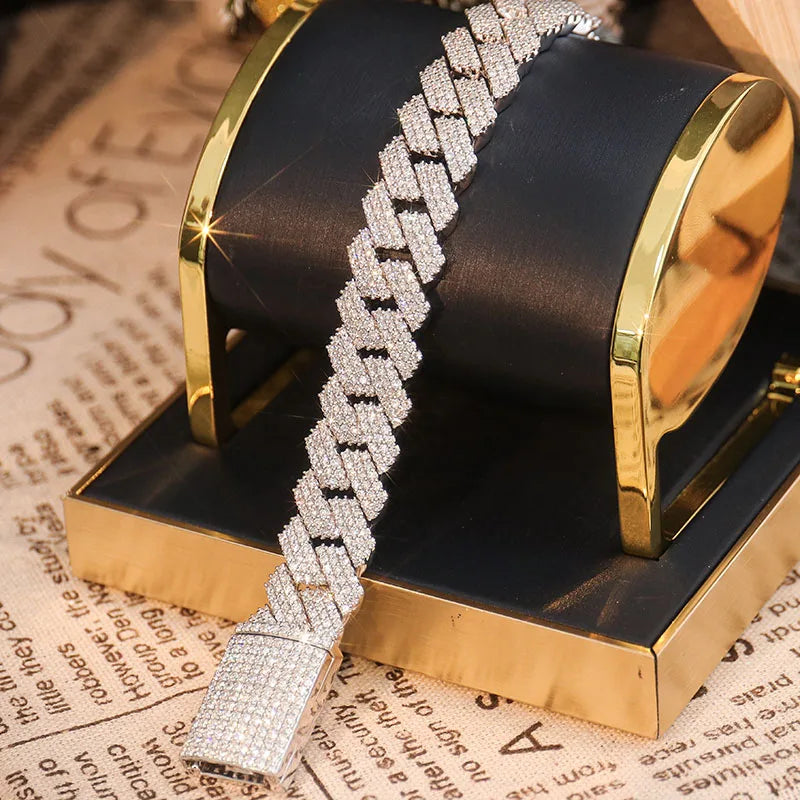 Provence Classic Cuban Chain for Men Silver DEF/VS Lab Diamonds Simple Hip Hop Bracelet Streetwear Bangles jewelry Custom