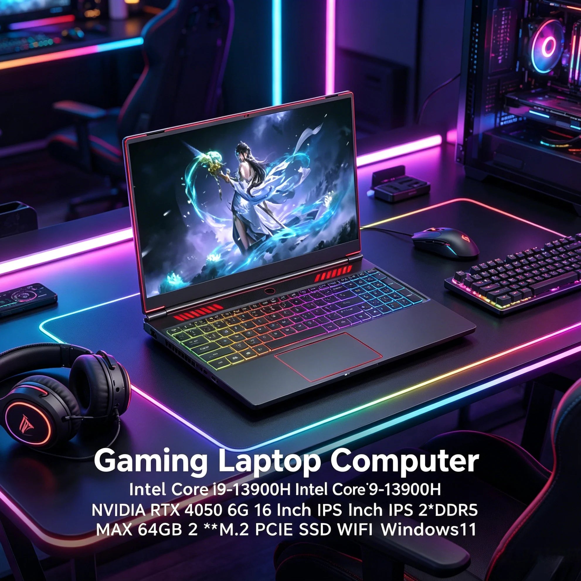 Oushedi Gaming Laptop Computer Intel Core i9-13900H NVIDIA RTX 4050 6G 16 Inch IPS 2*DDR5 MAX 64GB 2*M.2 PCIE SSD WIFI Windows11