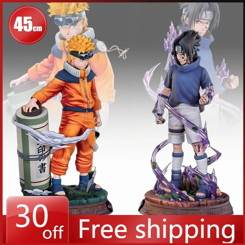 45cm NARUTOT Figure Uzumaki Naruto Uchiha Sasuke Standing Posture High-end Collection Model Customized Decorate Holiday Gift Toy