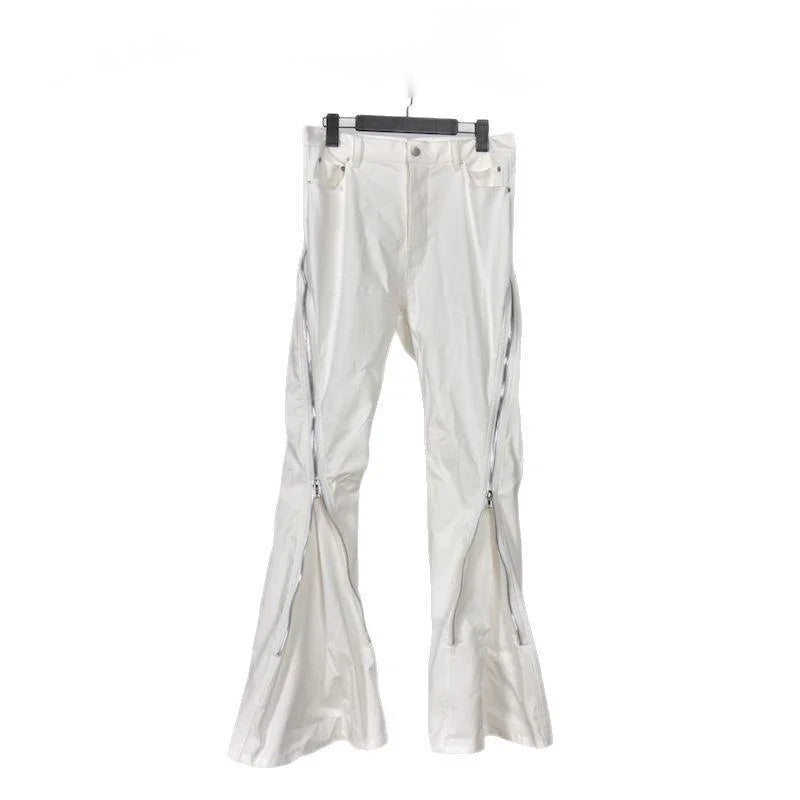 HKSH Men New RO High Street Double Line Zipper Cotton Jeans Casual Long Denim Flare Pants Personalized Streetwear Fashion HK3908
