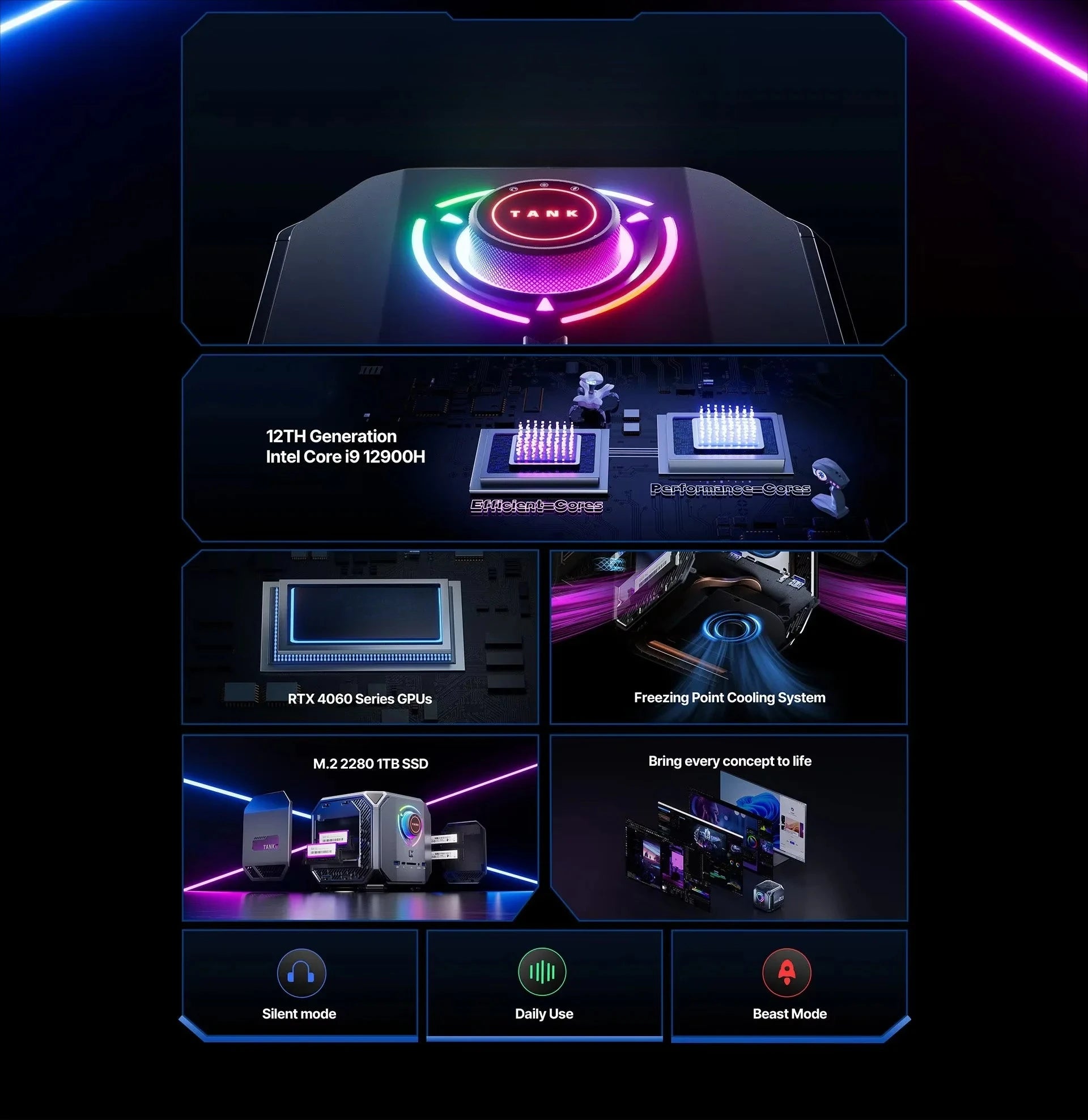 Mini Gaming PC with 12th Gen Core I9 12900H RTX3060 Desktop Computer PCIE 4.0 WiFi 6