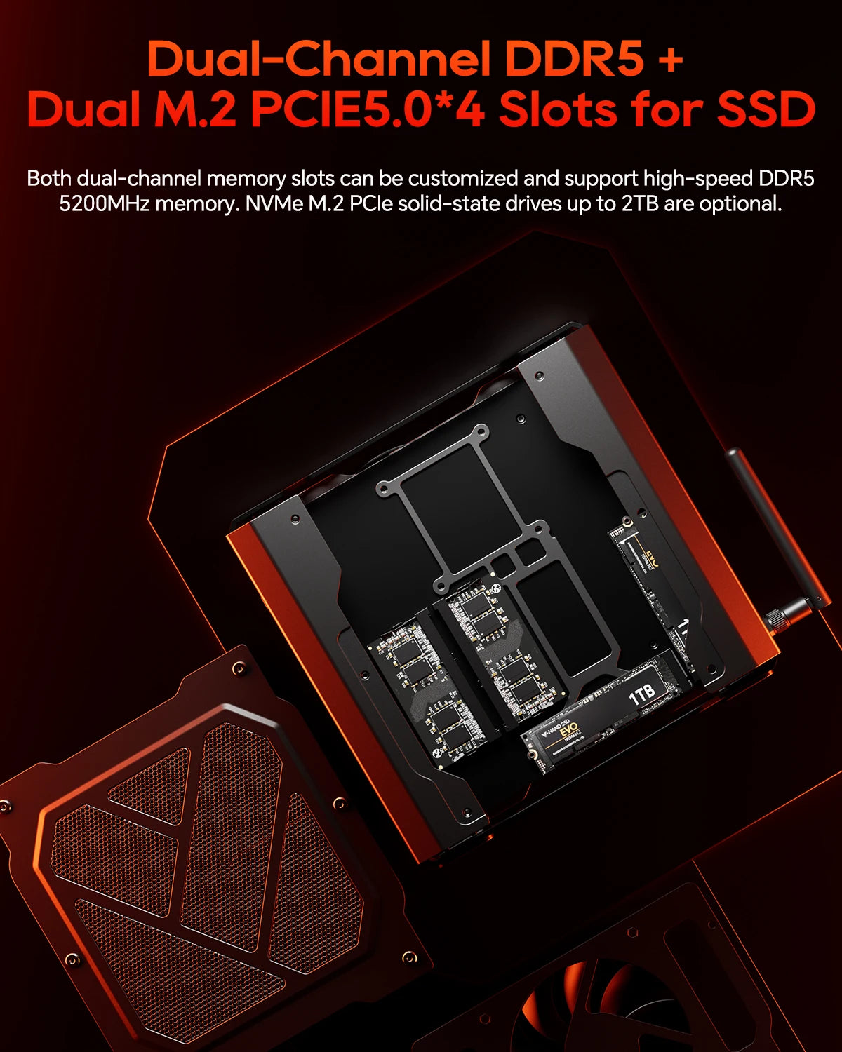 Aoostar Ryzen 9 7940HX RX 7600XT Gaming Mini PC, 64GB DDR5, 8TB PCIe 5.0, WiFi 7, BT 5.2, Dual USB4, 2.5G LAN Desktop Computer