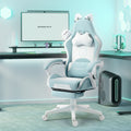 Cute Gaming Chair with Cat Ears Footrest Pink Kawaii Computer Chair Ergonomic High Back Gamer Seat with Cat Paw Lumbar Support
