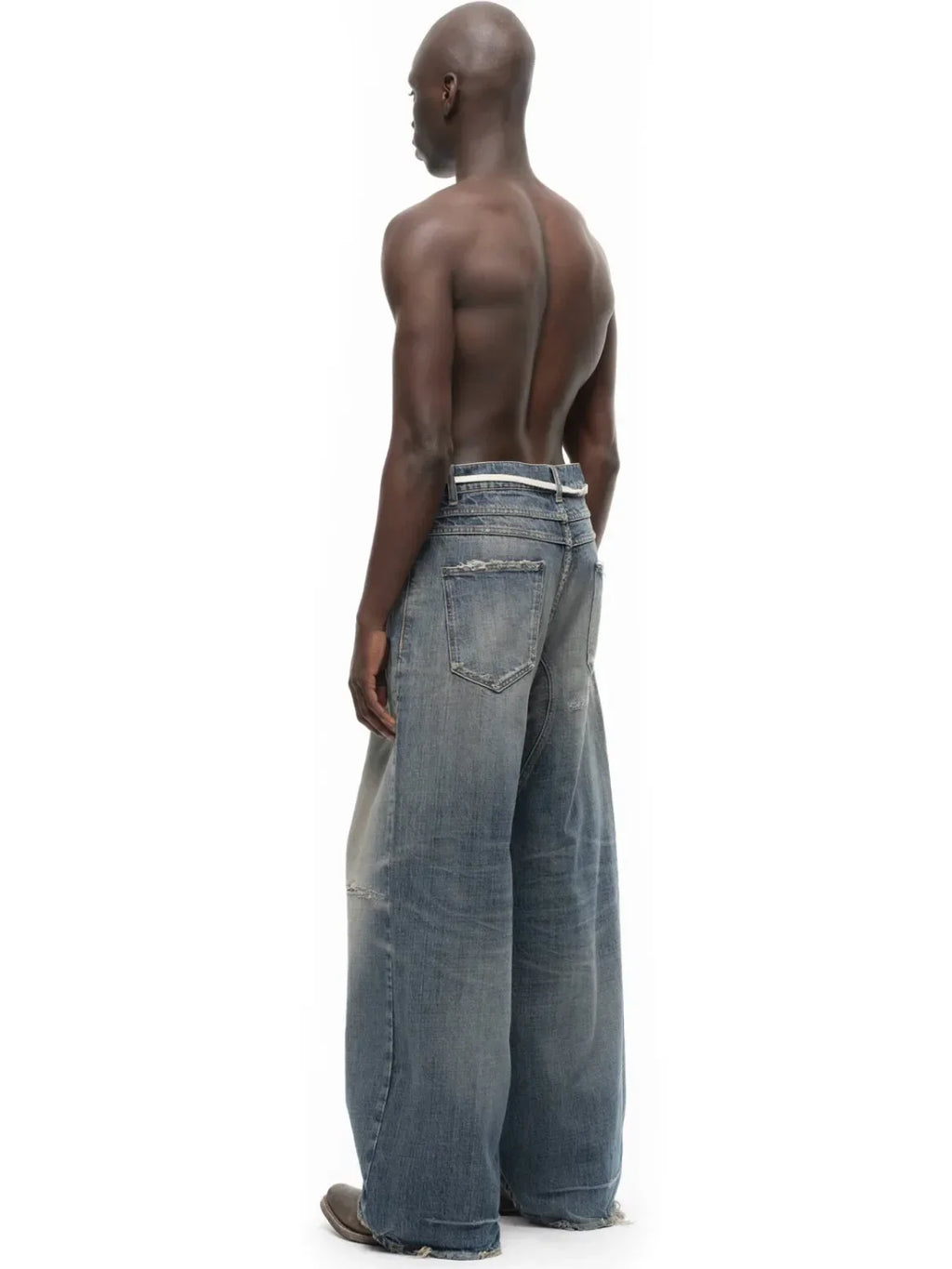 No faith studios washed pussy whiskers made old handmade ripped loose wide legs light blue jeans