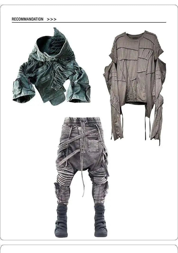 HKSH Spring New Men Tide Punk Sand Waste Land COS Asymmetric Deconstruction Pleated Coats Futuristic Washed Short Jackets HK4206