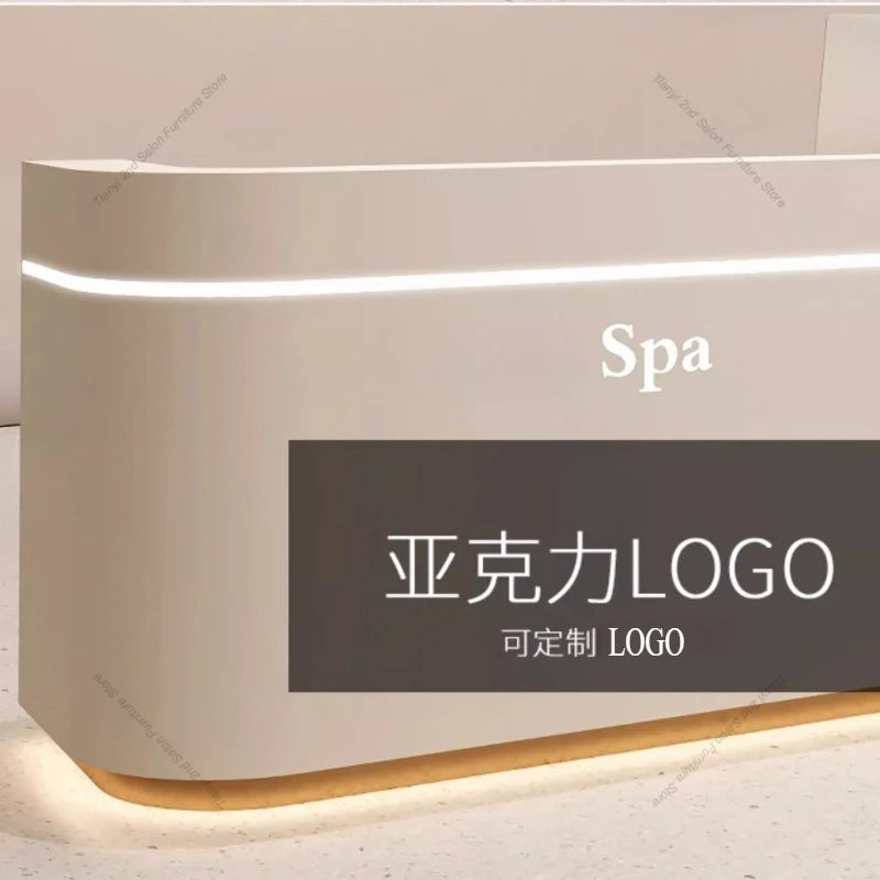 Nordic Cream Style Reception Desk Simple Company Beauty Salon Cashier Counter Training Institution Hospital Office Furniture FYR