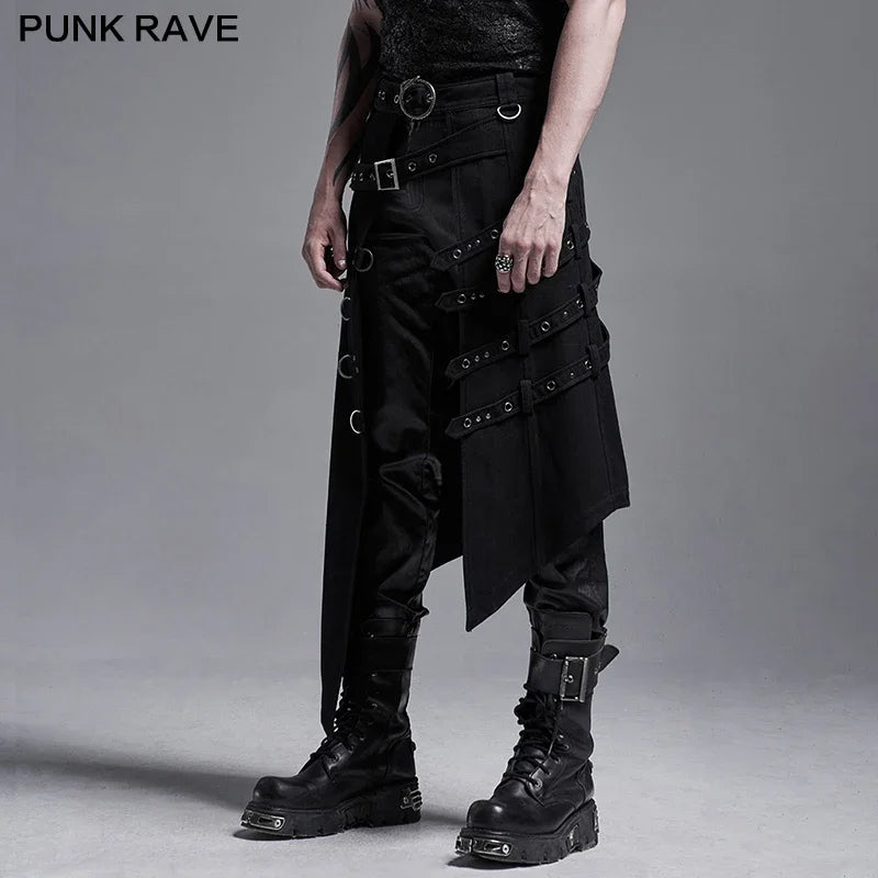 PUNK RAVE Men's Punk Japanese-style Asymmetry Long Skirt Halloween Stage Performance Costume Asymmetrical Overskirt