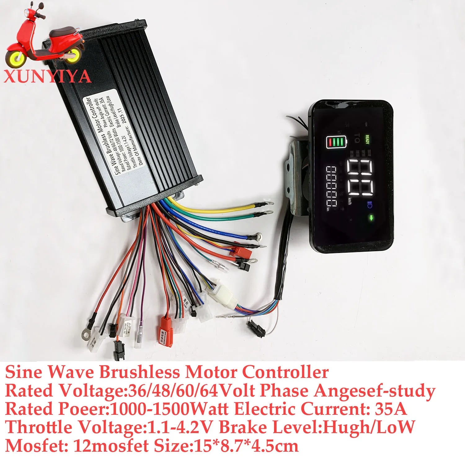 36V 48V 60V 64V 350/500/1000W 25A / 30A / 35A Brushless Motor sine wave Controller with LCD Speed Display + throller for E-bike