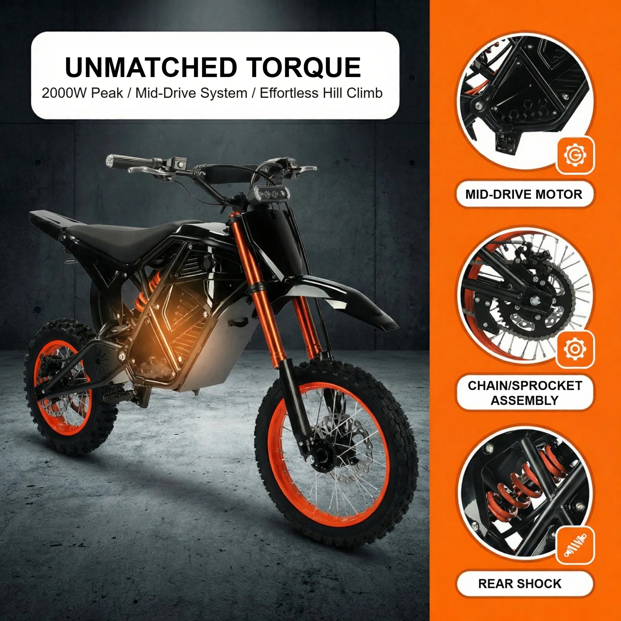 Xtion Electric Dirt Bike for Teens & Adults 2000W, 48V 23AH Motorcycle, 14"/12" Fat Tires Removable Battery Motor Bicycle