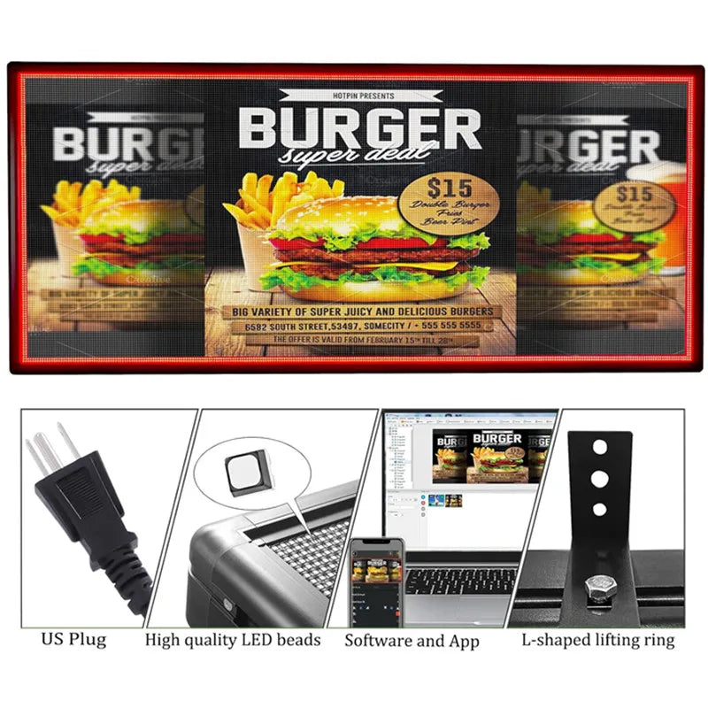 P5 Programmable LED Sign 65" x 33" For Outdoor With Waterproof IP45 LED Display Screen WiFi+USB LED Scrolling Message Board