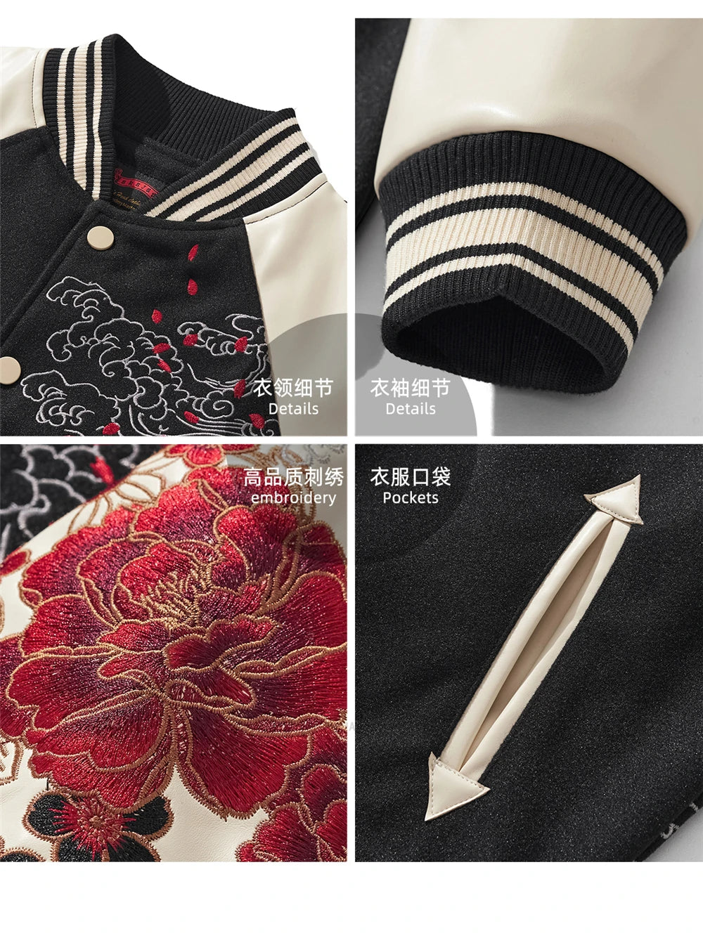 Streetwear Japanese Sukajan Souvenir Baseball Jacket 2025 Autumn Chinese Dragon Embroidered Woolen Patchwork Jacket Coat