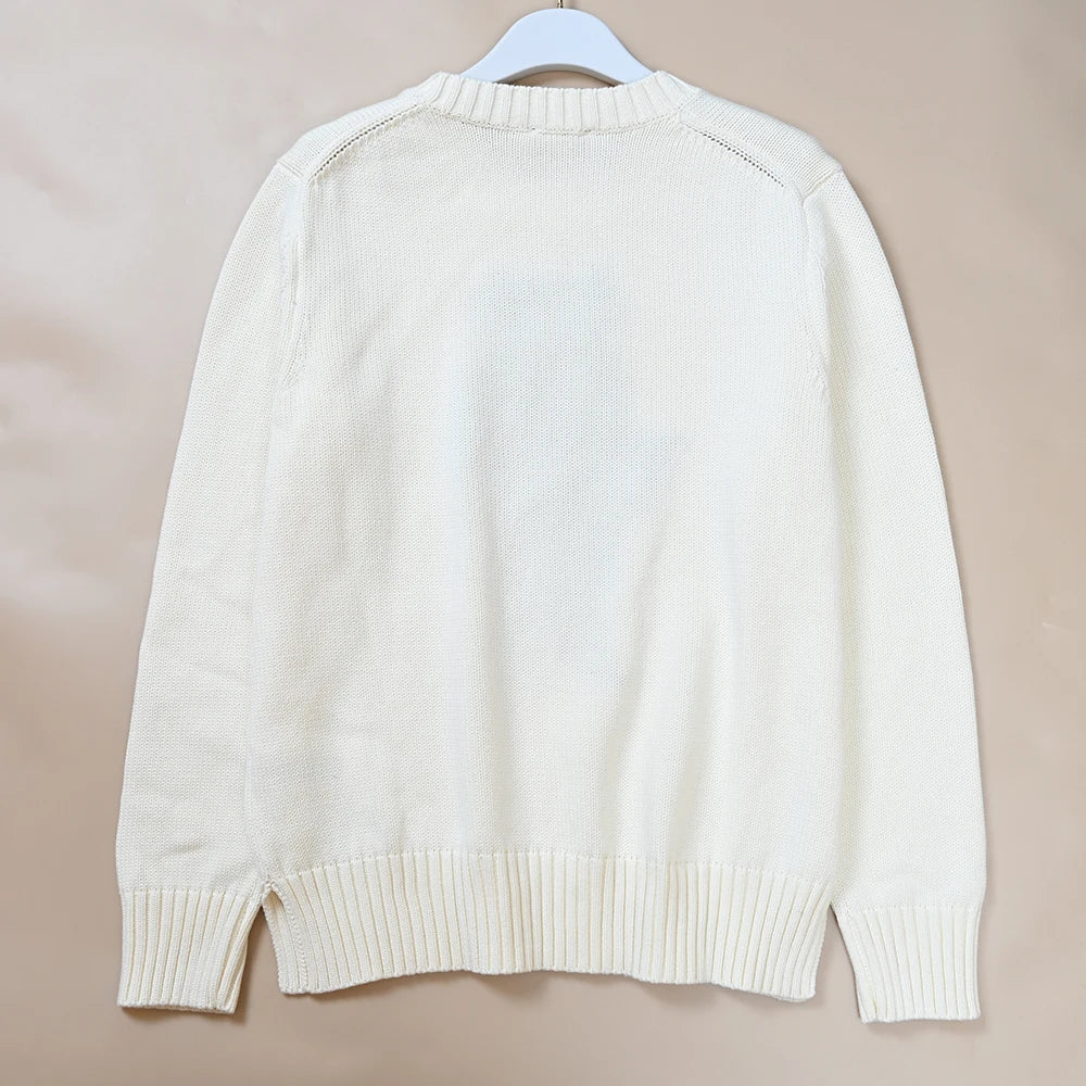 Autumn Winter Unisex Cotton Knitted Long Sleeve round Neck Sweater Cartoon Pattern All-Match Hoodie Comfortable Breathable