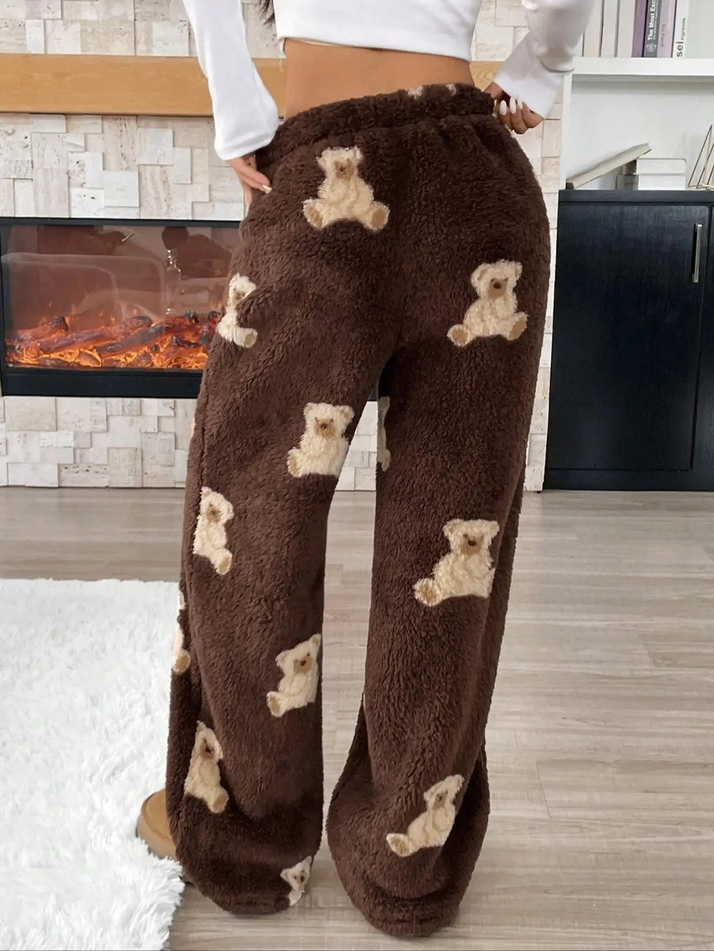 Women Casual Trousers Elastic Waistband Drawstring Tie Pajama Bottoms Leopard Print Wide Leg Lounge Pants