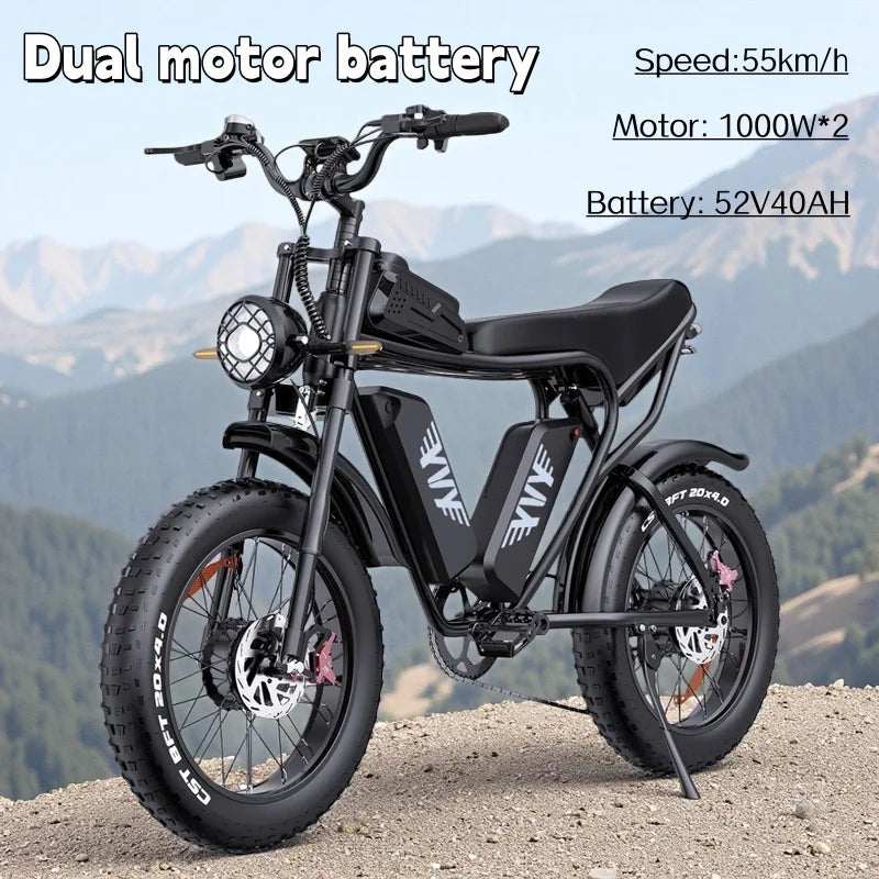 Electric Bike yvy Q20pro 2000W Dual Motor 52V40AH Battery E-bike Hydraulic brake 20inch Fat Tire Snow Off-road  Electric Bicycle