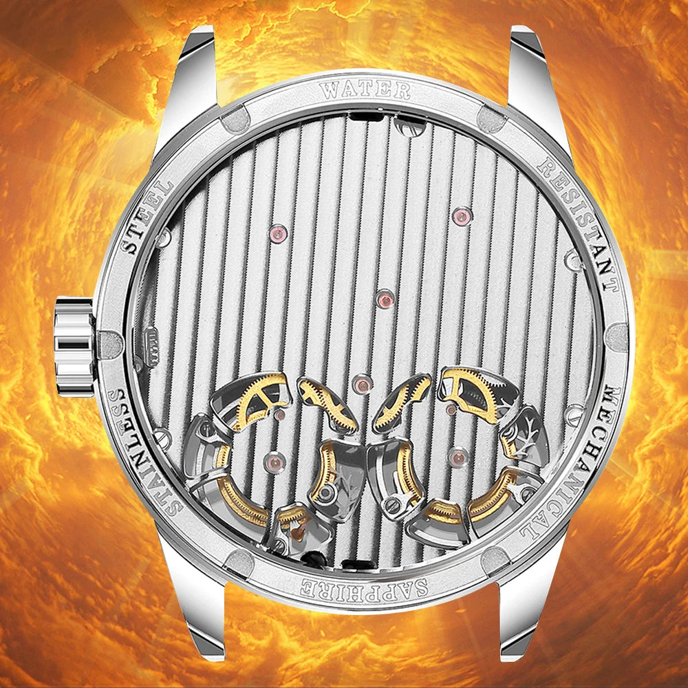 SEAKOSS Luxury Skeleton Men's Tourbillon Manual Mechanical Watches Double Tourbillon Luminous Hands Watch for Men Sapphire Glass