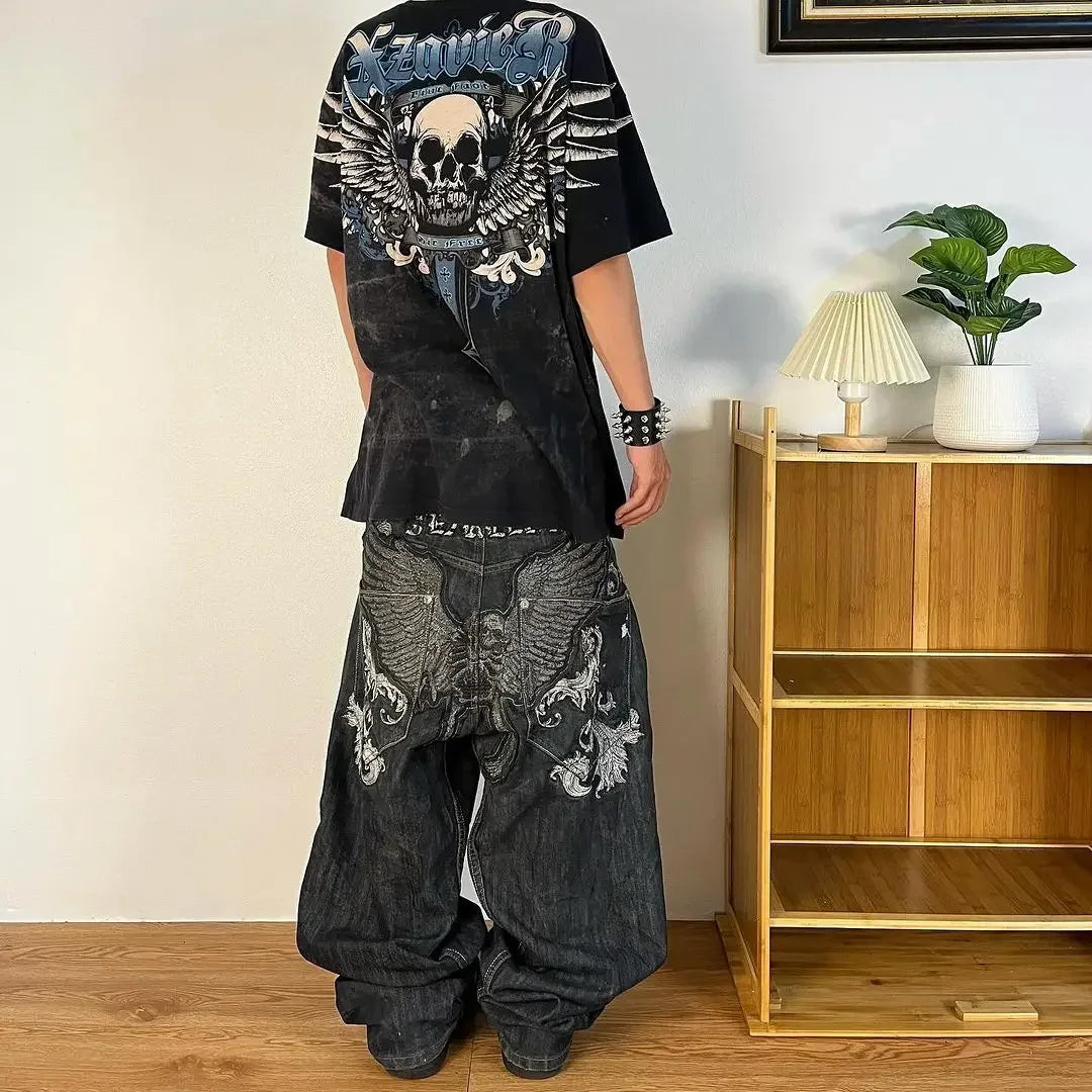 American Retro Horror Blood Hand Halloween Jeans Men's and Women's Y2K New Popular Harajuku Hip-Hop Gothic Loose Street Clothes