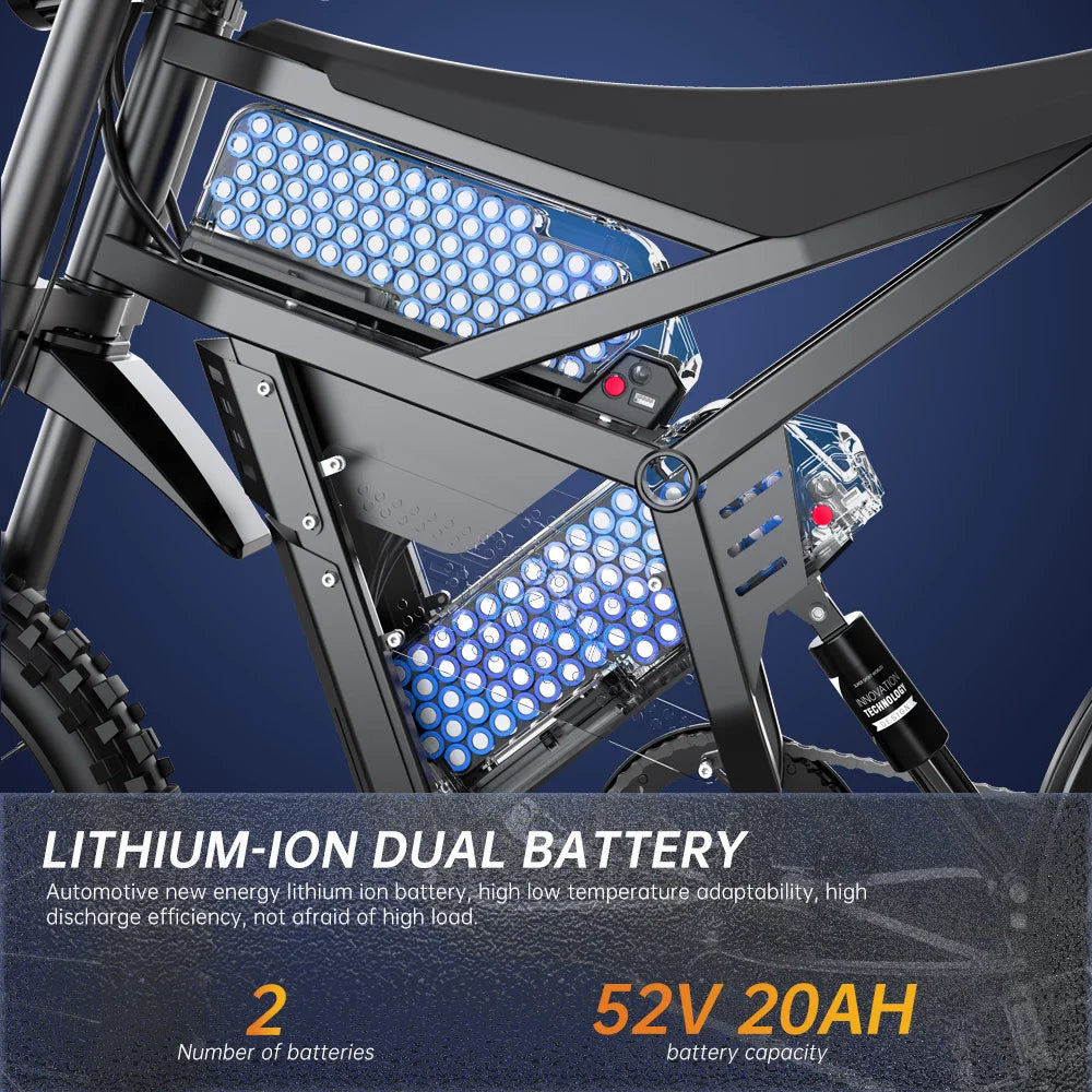 FVKING E6 Electric Bike Adults 2000W Peak Gear Hub Motors Electric Motorcycle 52V33AH Battery Speed 60Kmh Mountain E-bikes GT73