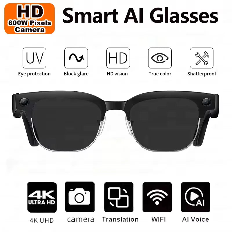 2026 New 8K HD AI Smart Glasses Men Chat GPT 800MP Camera Bluetooth Call AI Translation Voice Assistant Control Sunglasses Wome