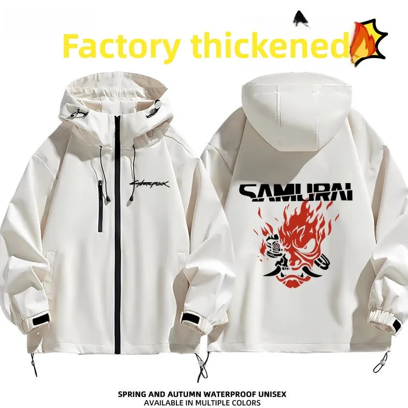 2077 Game Anime Surroundings Casual Men's Autumn Winter Thiened Faionable All-Match Hooded Jaet Waterproof Po...