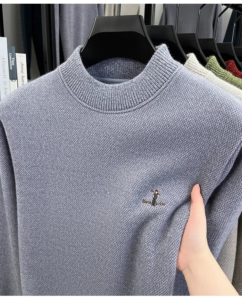 High end brand men's round neck sweater letters cartoon embroidery comfort casual knitted pullover fashion luxurious golf top
