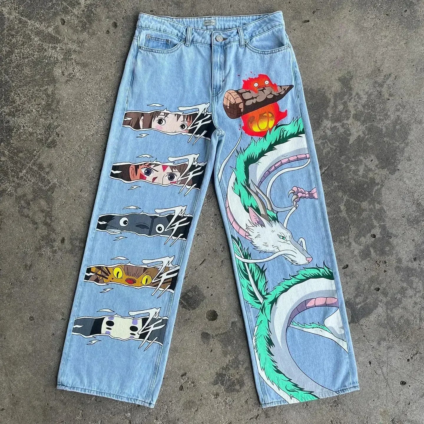 Harajuku high street y2k baggy jeans vintage wide leg denim pants popular anime jeans streetwear couples trouser men clothing