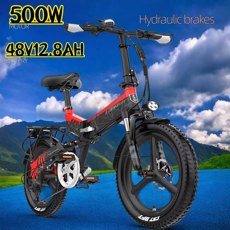 Electric Bicycle LANKELEISI G650motor 500w battery 48v12.8ah mini Folding e-bike urban leisure 20inch shock absorption E-bike