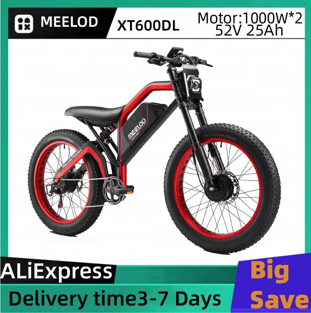 MEELOD XT600DL  adult E-bike 1000W*2 52V25Ah battery commute Electric Bike,26-inch Fat Tire E-Mountain bike