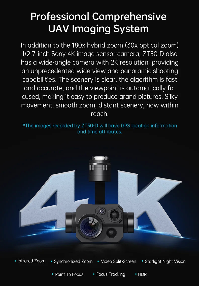 SIYI ZT30 AI 180x Quad-Light Pod Hybrid Light Varying Wide-Angle PTZ Mapping Four Sensors UAVs UGVs Drone Accessories DIY Camera