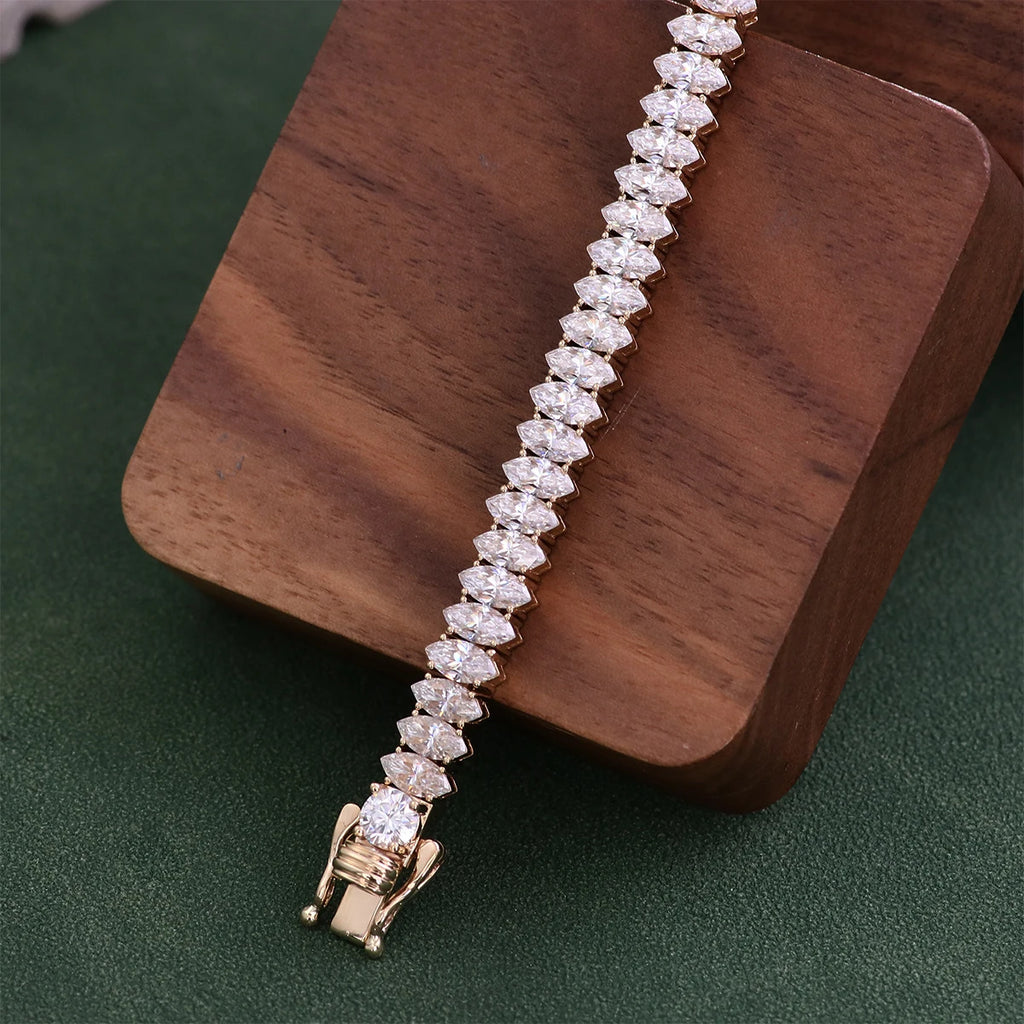 Provence Luxury Tennis Bracelet 6.25In Yellow Gold Marquise cut DEF/VS Lab Diamonds Chain Fine jewelry for Women Men Custom