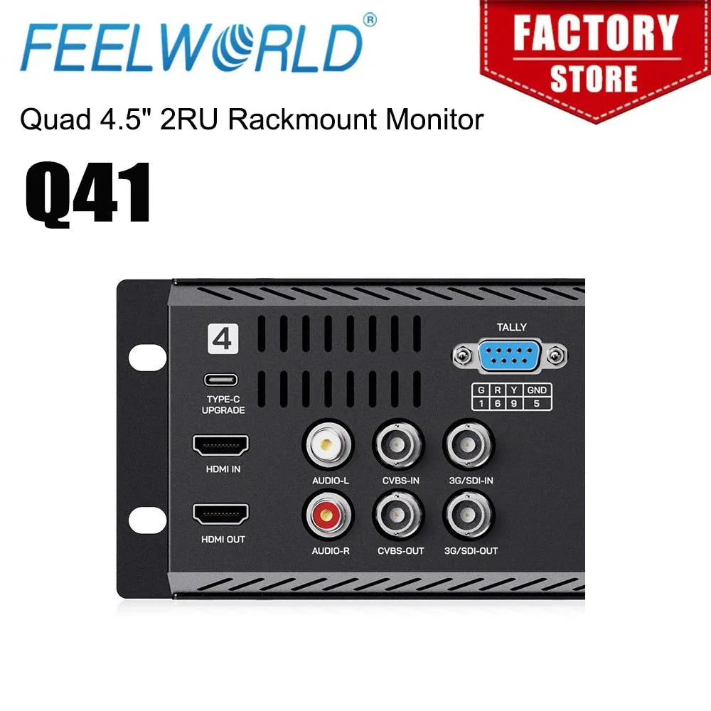 FEELWORLD Q41 Quad 4.5" 2RU Rackmount Monitor 3G-SDI 4KHDMI AV input and output 1280x720 pixels