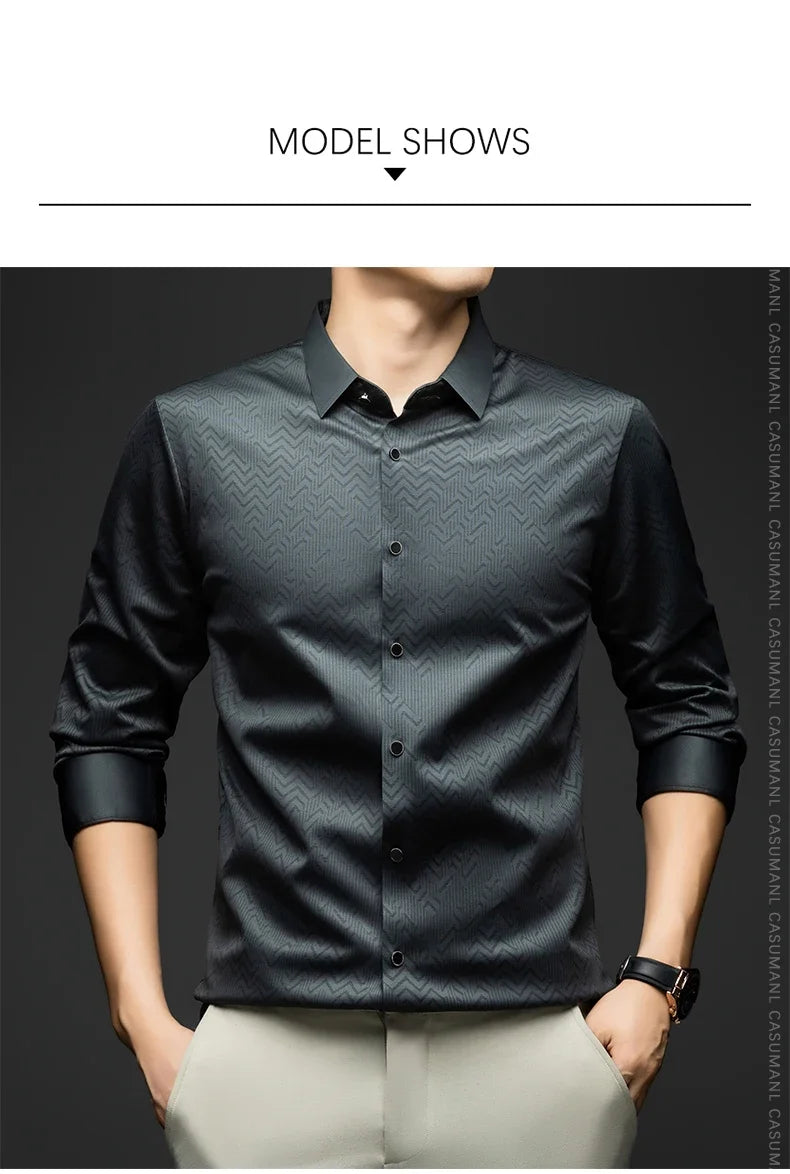 BROWON Men Shirt Long Sleeve Autumn 2025 New Solid Color Casual Luxury Shirt  Man Business Office Slim Shirts for Men Clothes