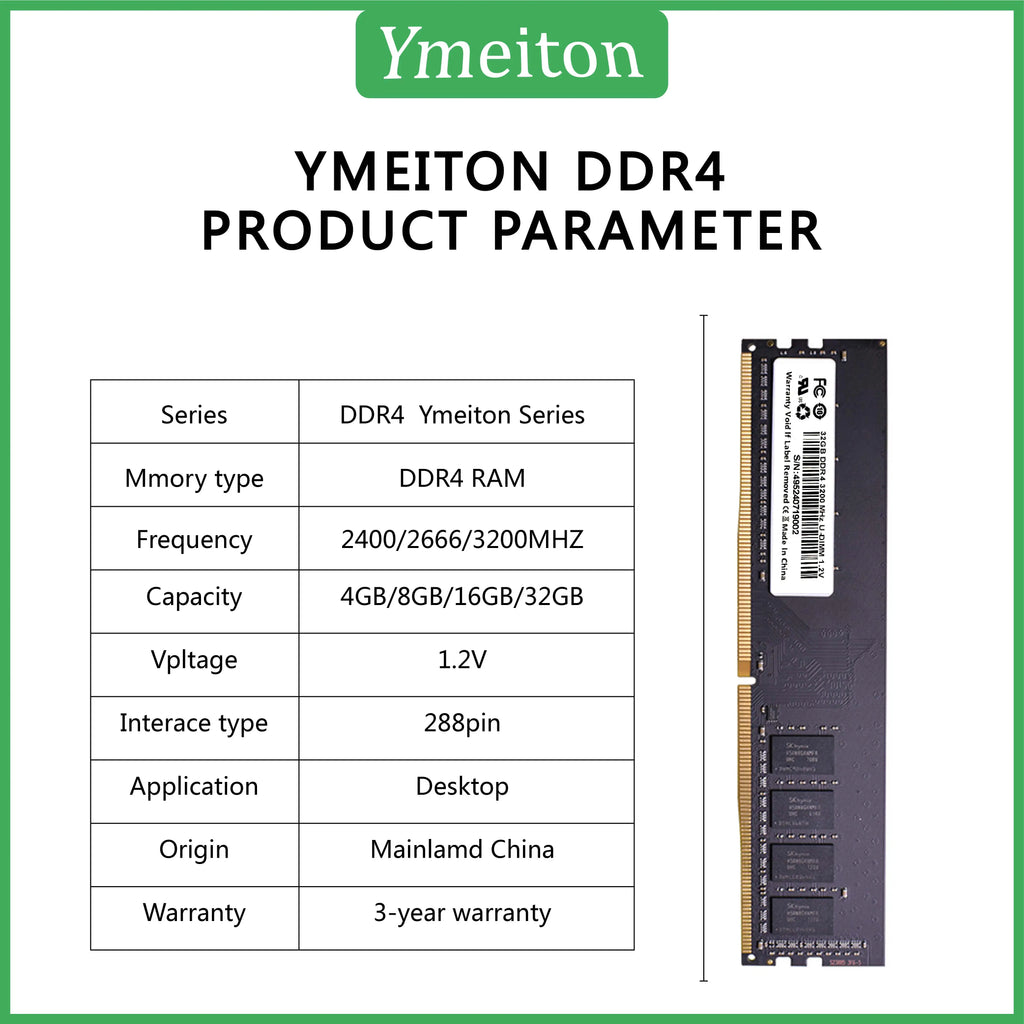 Ymeiton PC DDR4 Desktop memory cards memoriam 2400MHz 2666MHz 4GB 8GB 16GB 32GB U-DIMM RAM 288pin Desktop memory wholesale