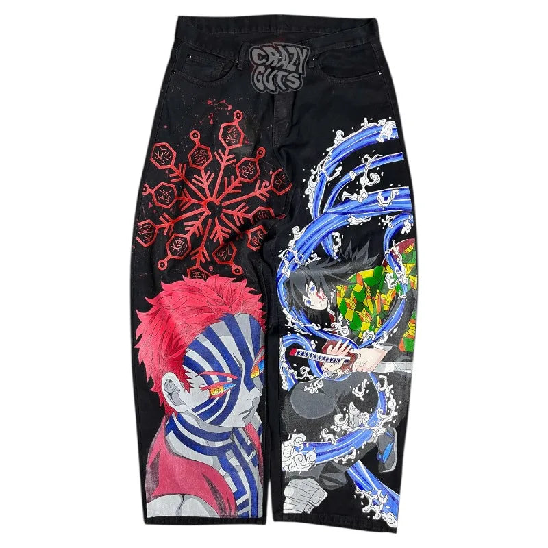 Y2K Jeans anime Harajuku printed pattern Wide Leg Jeans Gothic Vintage Hip Hop High Waist Men Women Fashion Casual Streetwear