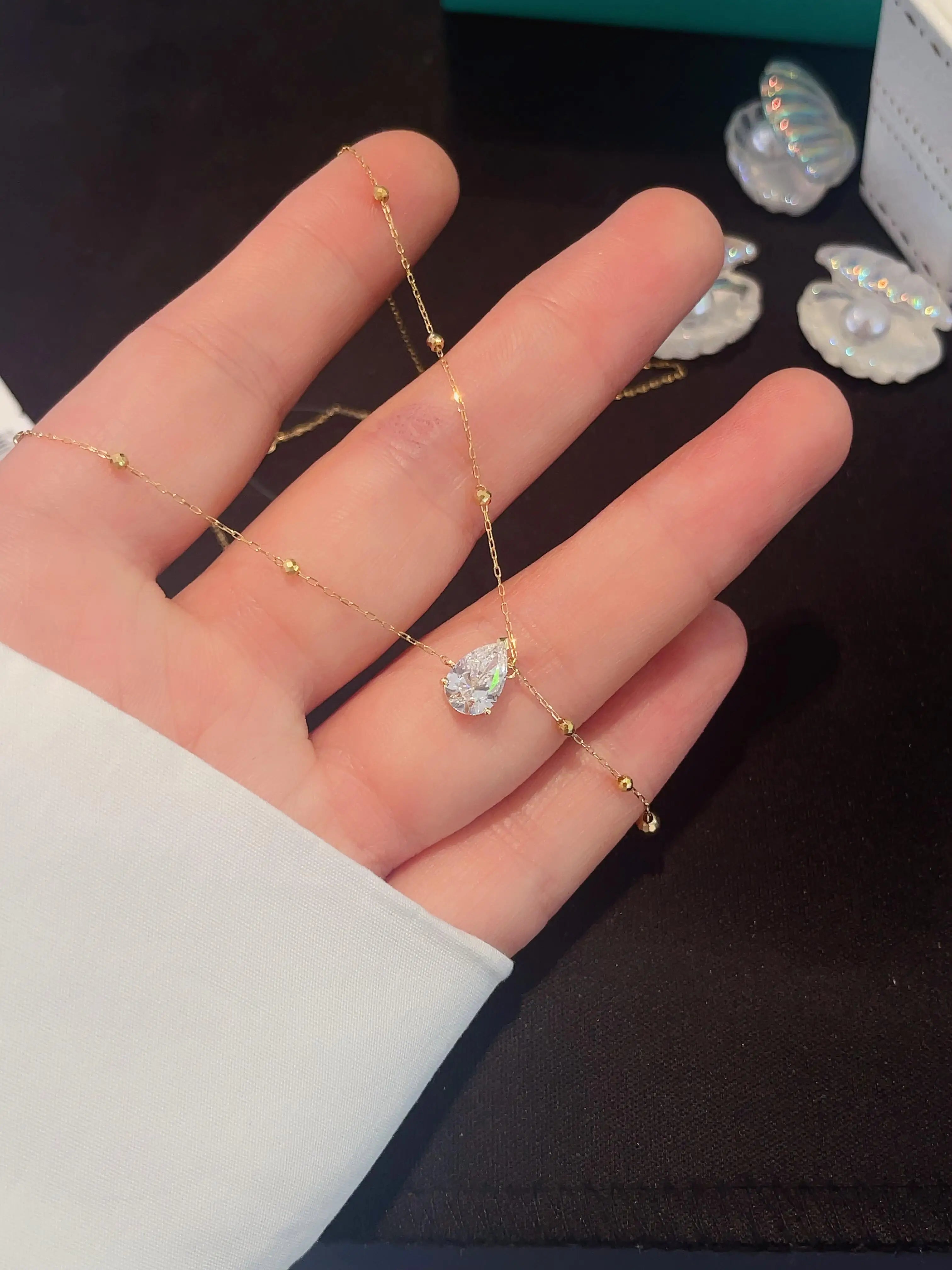 18K Solid Gold Lab-Grown Pear Shape Diamond Necklace, 0.5CT/1CT Fringe Teardrop Pendant with IGI Certificate, Customizable