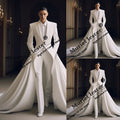 Luxury Pearls Men's Suit Slim Fit Single Breasted Blazer With Moved Train Customized Groom Wedding Tuxedo 3-Piece Man Dresses
